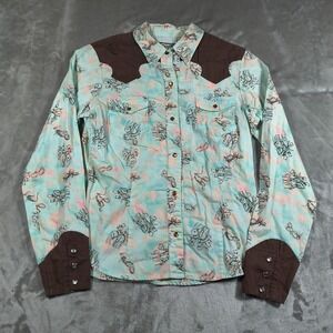 Vintage Shyanne Western Shirt Mens Medium Cowboy Snap Button Up Cacti